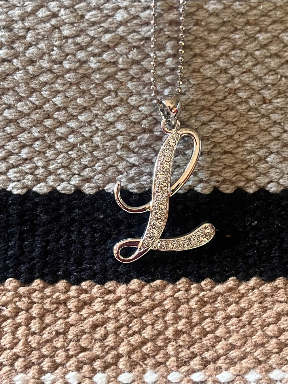Sterling Silver Script 'L' Pendant Necklace with Clear Stones